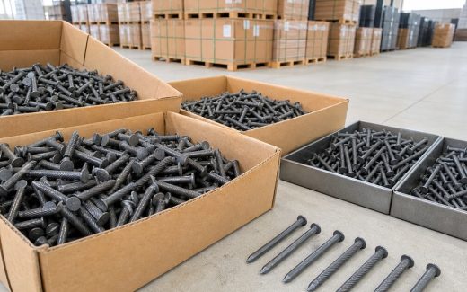 Hardened concrete nails in bulk cartons prepared for wholesale export
