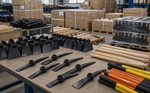 Hoe heads pickaxe heads and handles arranged for agricultural digging tool sourcing
