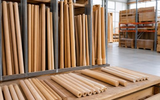 Unfinished wooden tool handles prepared for wholesale export and local assembly